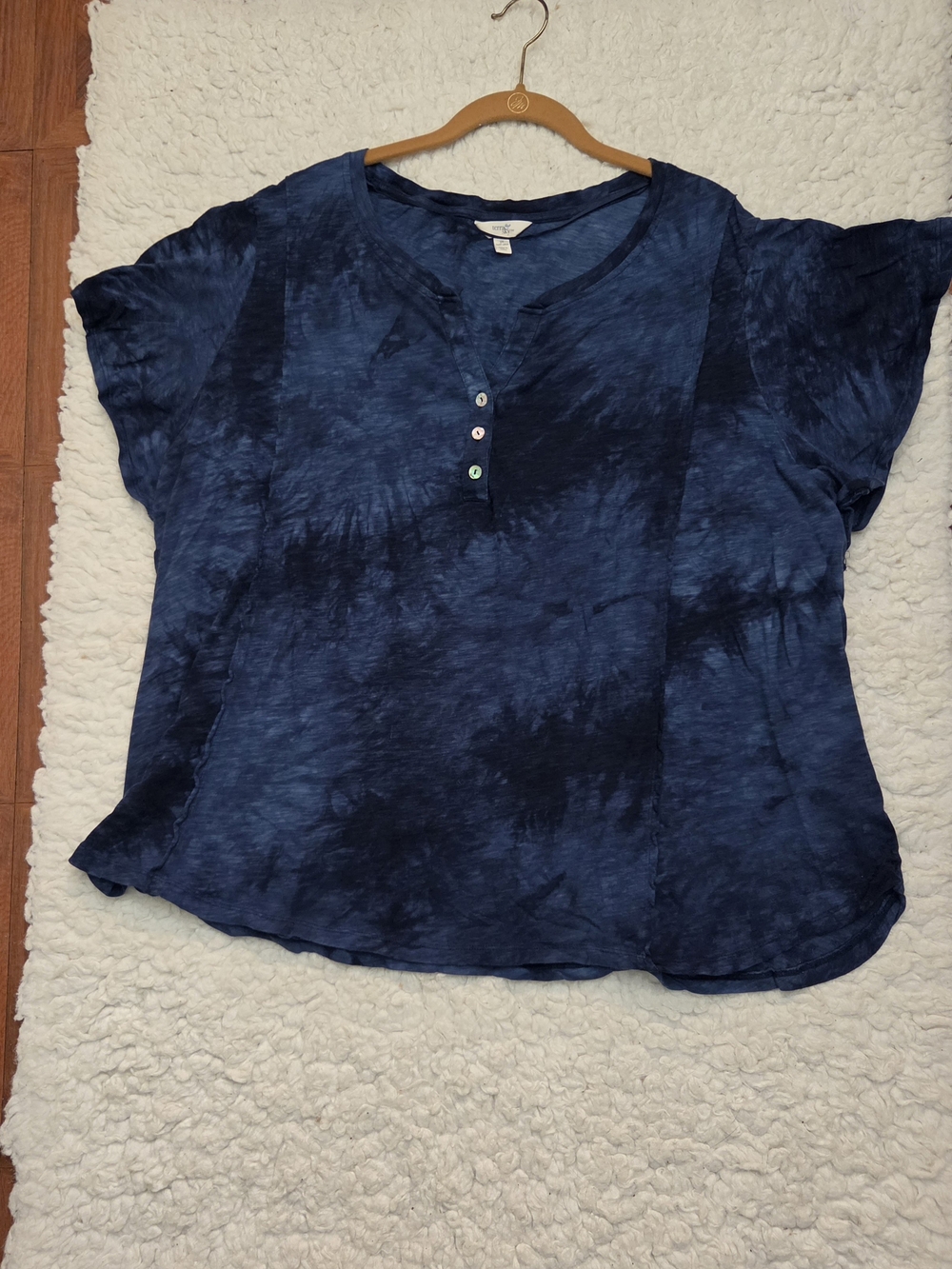 Terra & Sky Navy Tie-Dye T-Shirt Short Sleeve Top